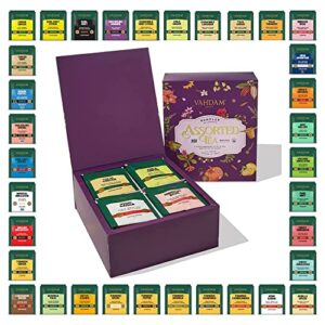 vahdam, assorted tea bags sampler – 40 flavors, 40 tea bag | tea bags variety pack – herbal tea, green tea, chai tea, black tea in tea assortment gift set, tea bags variety pack