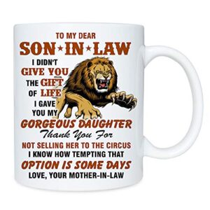 ceramic cup to my dear son-in-law mug son in law coffee mugs funny novelty letter pattern printed cup gift from mother mom gift birthday cup ceramic white (son-in-law from mother-in-law#2)