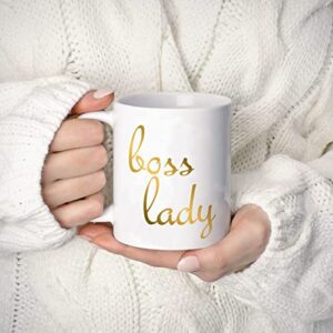 Funny Coffee Cup Boss Lady Gold Coffee Mug Unique Cool Birthday Gift for Coworkers, Men Women, Him or Her, Sister Christmas Anniversary Holiday Present Idea 11oz