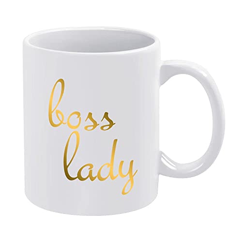 Funny Coffee Cup Boss Lady Gold Coffee Mug Unique Cool Birthday Gift for Coworkers, Men Women, Him or Her, Sister Christmas Anniversary Holiday Present Idea 11oz