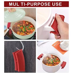 2 Pairs Silicone Pot Handle Holders,Hot Skillet Handle Covers,Anti-Slip Silicone Cast Iron Pans Handles,Pan Lids Dutch Ovens Baking Sheets Casserole Cookware