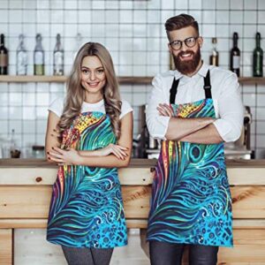 WONDERTIFY Peacock Feather Apron,Abstract Blue Peacocks Feather Bib Apron with Adjustable Neck for Men Women,Suitable for Home Kitchen Cooking Waitress Chef Grill Bistro Baking BBQ Crafting Apron