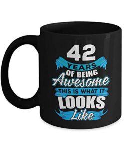 42nd birthday ideas for men women him her | gifts for 42 years old bday party for husband wife mom dad | 1981 11oz black coffee mugs | awesome ds0019