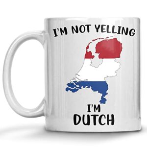 funny netherlands pride coffee mugs, i’m not yelling i’m dutch mug, gift idea for dutch men and women featuring the country map and flag, proud patriot souvenirs and gifts