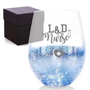 osci-fly valentines day gifts for nurse, l&d nurse handmade blue etched wine glass 18 ounces – creative gift for nurses