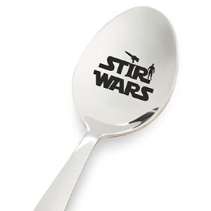 stir wars | funny gift for friends, son, grandson, dad | christmas gift | holiday gift | christmas gifts for him | 7 inches stainless steel engraved spoon | xmas gift | cat dog lover gift
