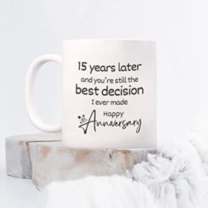 15 Year Anniversary Coffee Mug,Best 15th Wedding Anniversary Appreciation Tumbler Gifts For Men Women Husband Wife Her Him Couple Fifteen Years Fifteenth Funny Marriage Travel Pottery Presents Tea Cup