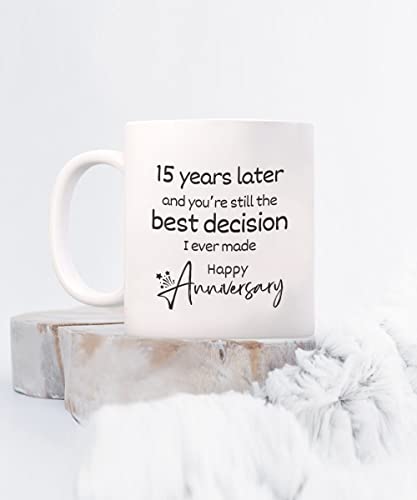 15 Year Anniversary Coffee Mug,Best 15th Wedding Anniversary Appreciation Tumbler Gifts For Men Women Husband Wife Her Him Couple Fifteen Years Fifteenth Funny Marriage Travel Pottery Presents Tea Cup