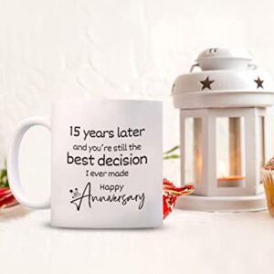 15 Year Anniversary Coffee Mug,Best 15th Wedding Anniversary Appreciation Tumbler Gifts For Men Women Husband Wife Her Him Couple Fifteen Years Fifteenth Funny Marriage Travel Pottery Presents Tea Cup