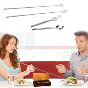 Funny Gag Gift Long Handle Extendable Fork & Spoon Set, Stocking Stuffer, Telescopic Extendable Dinner BBQ Stainless Steel Flatware Cutlery Meat Grill Barbeque, Novelty Grilling Parties - Extends 25"!