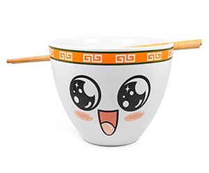 boom trendz bowl bop pho-kin good japanese ceramic dinnerware set | includes 16-ounce ramen noodle and wooden chopsticks asian food dish for home & kitchen kawaii anime gifts,snack collectible orange