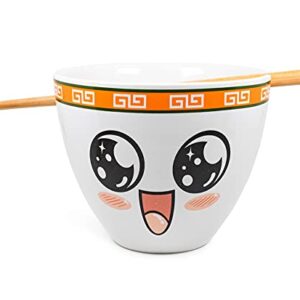 Boom Trendz Bowl Bop Pho-Kin Good Japanese Ceramic Dinnerware Set | Includes 16-Ounce Ramen Noodle and Wooden Chopsticks Asian Food Dish For Home & Kitchen Kawaii Anime Gifts,Snack Collectible Orange