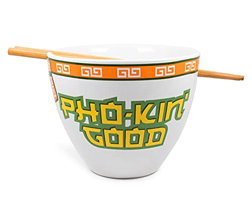 Boom Trendz Bowl Bop Pho-Kin Good Japanese Ceramic Dinnerware Set | Includes 16-Ounce Ramen Noodle and Wooden Chopsticks Asian Food Dish For Home & Kitchen Kawaii Anime Gifts,Snack Collectible Orange