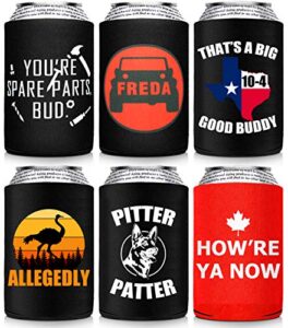 6 pack letterkenny beer coozie merchandise favorite funny sayings, how’re ya now, pitter patter, thats a texas sized 10-4, allegedly ostrich, can cooler sleeves 16oz 24oz beer bottle