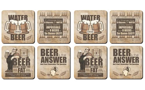 Funny Coasters for Drinks, 8 Set Coasters Cork Base, Beer Coasters for Drinks Funny, Bar Coasters Funny Ideal for Man Cave, Coasters with Sayings, Funny Coasters, Housewarming Gift for Beer Lovers