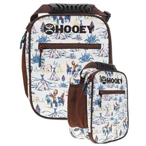 hooey waterproof liner mesh pockets collapsible lunch box with handle and strap (cream/brown)