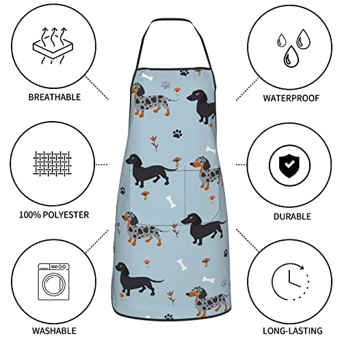 French Bulldog Cartoon Aprons Kitchen Cooking Adjustable Bib Soft Chef Apron With 1 Pockets For Men Women Apron