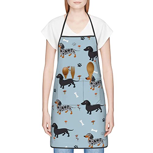 French Bulldog Cartoon Aprons Kitchen Cooking Adjustable Bib Soft Chef Apron With 1 Pockets For Men Women Apron