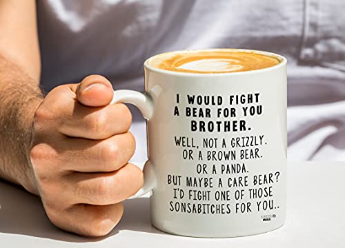 Classic Mugs I Would Fight A Bear For Brother Funny Coffee Mug Graduation Gift for Brother from Sister Sibling Mom Dad Friend Gifts for Brother Christmas Birthday Fun Cup For Bro Men Him Guy Gag Gift