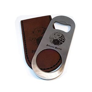 unique gifts for men – custom stainless steel bottle opener with leather case – viking and game inspired gift idea (dungeon master)