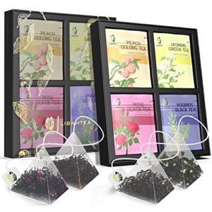 libamtea tea sampler gift sets – assorted tea gift box – 24 count tea bags,4 tea flavors | 100% natural ingredients | holiday gifts for women（peach oolong,jasmine,rose black,rooibos）