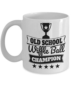 nostalgia mugs – old school wiffle ball champ – fun games and hobbies from the past – premium ceramic coffee cup – 15oz ceramic coffee cup – appreciation birthday stocking stuffer