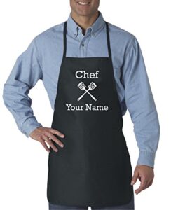 personalized chef’s cooking apron for men (black) kitchen, bbq grill | breathable, comfortable fabric | funny custom designs, 2 front pockets | machine washable