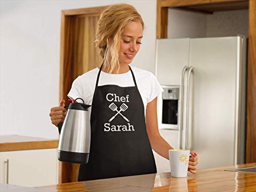 Personalized Chef’s Cooking Apron for Men (Black) Kitchen, BBQ Grill | Breathable, Comfortable Fabric | Funny Custom Designs, 2 Front Pockets | Machine Washable