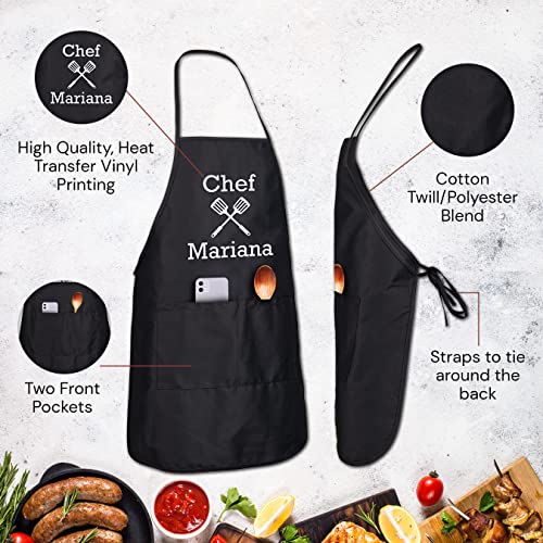 Personalized Chef’s Cooking Apron for Men (Black) Kitchen, BBQ Grill | Breathable, Comfortable Fabric | Funny Custom Designs, 2 Front Pockets | Machine Washable