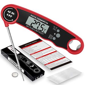 flyszq digital instant read meat thermometer,foldable probe with backlight,waterproof and calibration,thermometer for food cooking,grilling,baking (red)