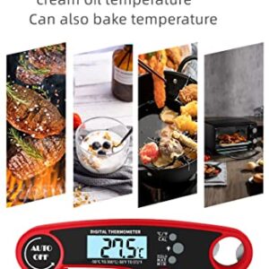 FLYSZQ Digital Instant Read Meat Thermometer,Foldable Probe with Backlight,Waterproof and Calibration,Thermometer for Food Cooking,Grilling,Baking (Red)