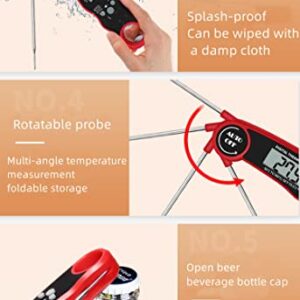 FLYSZQ Digital Instant Read Meat Thermometer,Foldable Probe with Backlight,Waterproof and Calibration,Thermometer for Food Cooking,Grilling,Baking (Red)