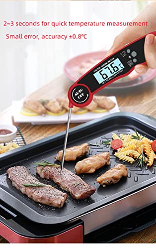 FLYSZQ Digital Instant Read Meat Thermometer,Foldable Probe with Backlight,Waterproof and Calibration,Thermometer for Food Cooking,Grilling,Baking (Red)