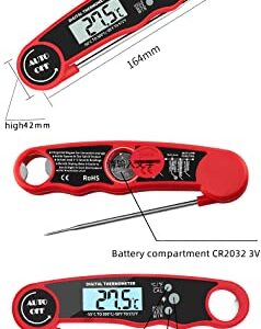 FLYSZQ Digital Instant Read Meat Thermometer,Foldable Probe with Backlight,Waterproof and Calibration,Thermometer for Food Cooking,Grilling,Baking (Red)