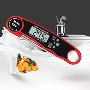 FLYSZQ Digital Instant Read Meat Thermometer,Foldable Probe with Backlight,Waterproof and Calibration,Thermometer for Food Cooking,Grilling,Baking (Red)