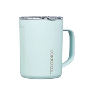 corkcicle triple insulated coffee mug with lid, stainless steel camping tumbler with handle, hot for 3+ hours, bpa free, gloss powder blue, 16 oz
