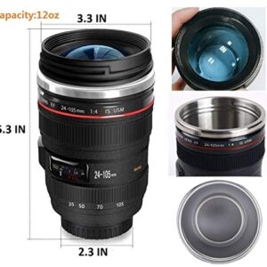 POXIWIN Camera Lens Coffee Mug,Comes with a Musical Note Spoon,Novelty Stainless Steel Camera Lens Mugs for Music Lover Photographer Filmmaker