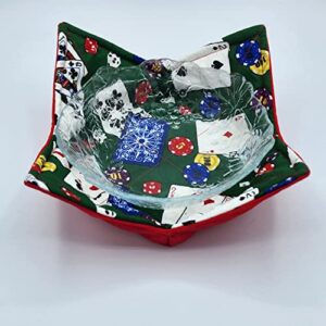 Poker Microwave Cozy Gambling Reversible Microwavable Bowl Holder Las Vegas Playing Cards Soup Buddy Man Cave Gaming Dice Potholder Masculine Handmade Housewarming Hostess Gift Under 10