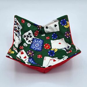 Poker Microwave Cozy Gambling Reversible Microwavable Bowl Holder Las Vegas Playing Cards Soup Buddy Man Cave Gaming Dice Potholder Masculine Handmade Housewarming Hostess Gift Under 10