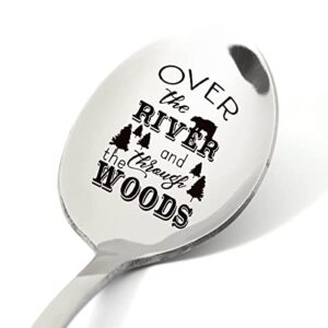 funny spoon gifts for women men friends, over the river and through the woods spoon engraved stainless steel, coffee tea lovers gifts, camper gift, best birthday father’s day christmas gift