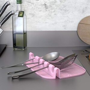 Silicone Spoon Rest 2 in 1 Larger Size Utensil Rest for Kitchen Counter Stove Top, Upgraded Spoon Holder with Drip Pad Include 4 Slots & 1 Spoon Holder, Gray