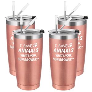 i save animals, whats your superpower-vet tech gift stainless steel tumbler with lid, birthday christmas ideas for veterinarian veterinary technician, doctor assistant graduation(20oz, rose gold)