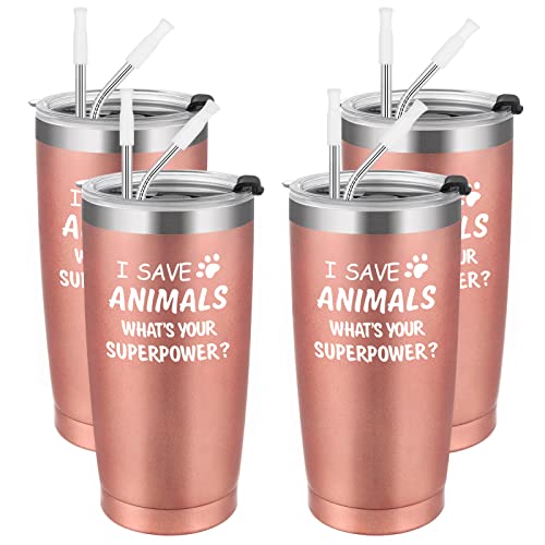 I Save Animals, Whats Your Superpower-Vet Tech Gift Stainless Steel Tumbler with Lid, Birthday Christmas Ideas for Veterinarian Veterinary Technician, Doctor Assistant Graduation(20oz, Rose Gold)