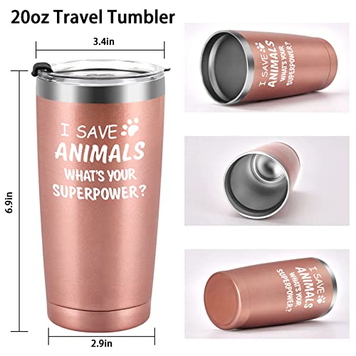 I Save Animals, Whats Your Superpower-Vet Tech Gift Stainless Steel Tumbler with Lid, Birthday Christmas Ideas for Veterinarian Veterinary Technician, Doctor Assistant Graduation(20oz, Rose Gold)