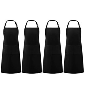 syntus 4 pack adjustable bib apron thicker version waterdrop resistant with 2 pockets cooking kitchen aprons for women men chef, black