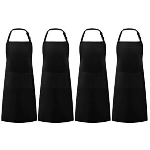 Syntus 4 Pack Adjustable Bib Apron Thicker Version Waterdrop Resistant with 2 Pockets Cooking Kitchen Aprons for Women Men Chef, Black