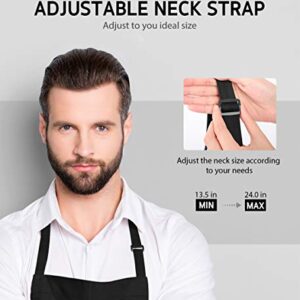 Syntus 4 Pack Adjustable Bib Apron Thicker Version Waterdrop Resistant with 2 Pockets Cooking Kitchen Aprons for Women Men Chef, Black