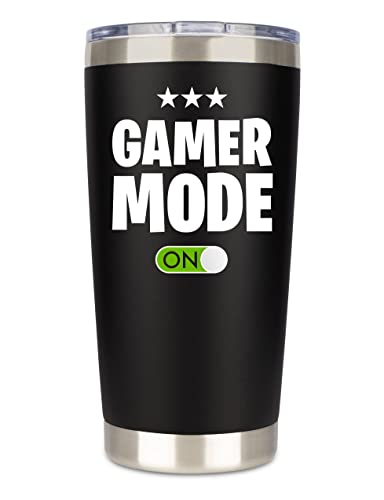 Gamer Gifts for Men - Gamer Mode ON - Stainless Steel Tumbler for Coffee/Cold Drinks w Lid and 2 Straws | Gift Idea Gamer Cup For Valentines Day Fathers Day - Video Gamer Mug Boys (20 Ounce Black)