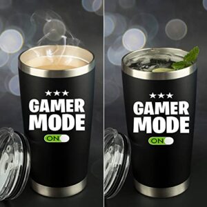 Gamer Gifts for Men - Gamer Mode ON - Stainless Steel Tumbler for Coffee/Cold Drinks w Lid and 2 Straws | Gift Idea Gamer Cup For Valentines Day Fathers Day - Video Gamer Mug Boys (20 Ounce Black)