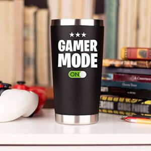 Gamer Gifts for Men - Gamer Mode ON - Stainless Steel Tumbler for Coffee/Cold Drinks w Lid and 2 Straws | Gift Idea Gamer Cup For Valentines Day Fathers Day - Video Gamer Mug Boys (20 Ounce Black)